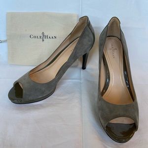 Cole Hann with Nike Air Patent Leather and Suede Platform Peep-toe Pumps